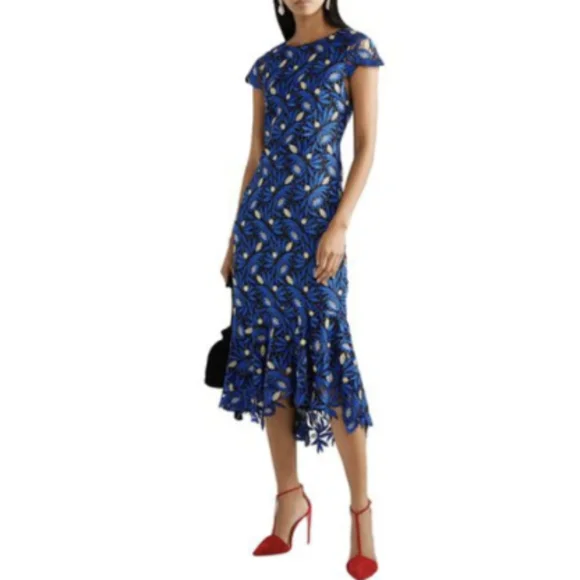 alice and olivia navy lace dress Alice + Olivia Imani Cap-Sleeve Lace Fit & Flare Dress